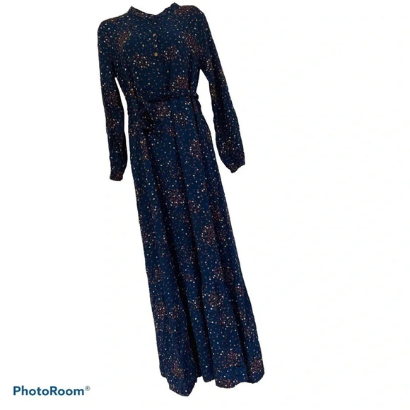 Vintage 1980’s style long sleeve floral print belted maxi dress Sz L - Picture 15 of 15